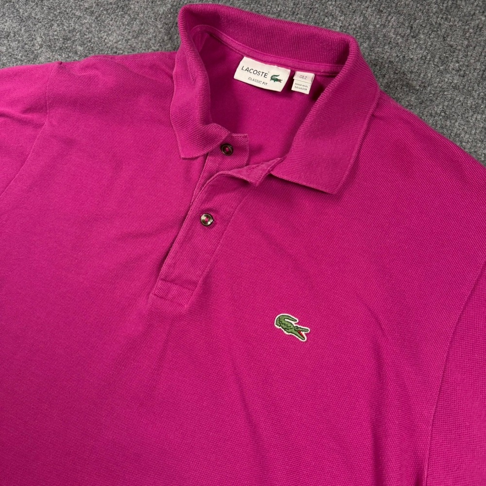 Lacoste Polo Shirt Mens L Pink Magenta Classic Fit Short Sleeve Cotton Pique